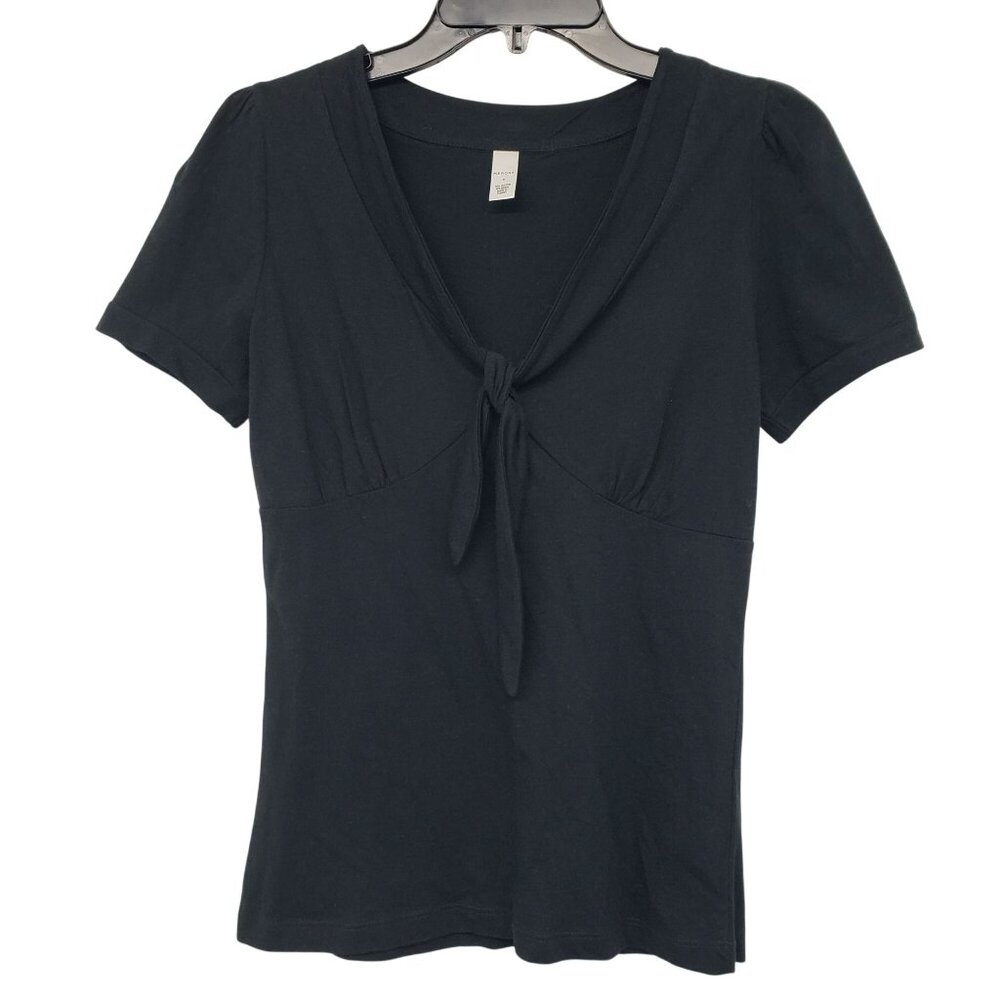 Merona Black Babydoll Top V Neck Cap Sleeve Y2K